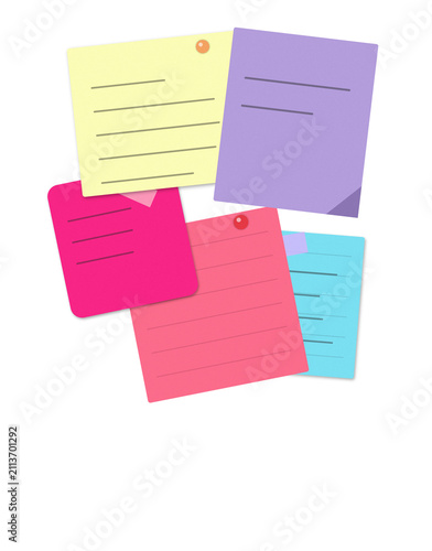 Colorful sticky notes with text and numbers isolated