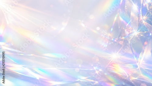 Iridescent pastel prism light with dreamy bokeh, crystal-like refractions and soft rainbow shimmer background