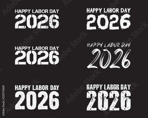 Happy Labor Day 2026 Typography Logo Bundle Vector Design.