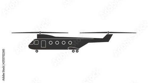 Minimalist Vector Silhouette of a Tandem Rotor Transport Helicopter for Aviation Design and Air Travel Concepts