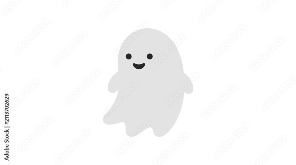 Fototapeta premium Friendly ghost illustration with a simple, light gray body and dark, expressive eyes, conveying a whimsical and approachable spirit.