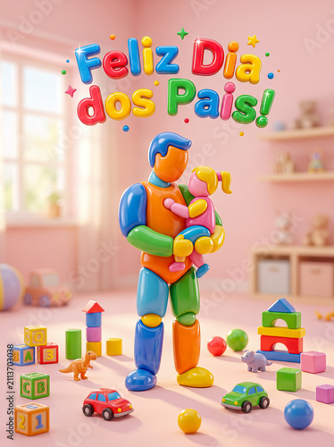 Father holding daughter toy figures