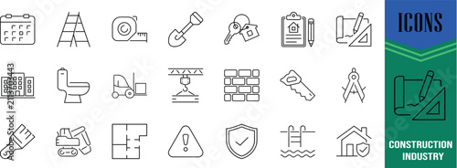 Building construction and renovation icons. excavator icon set, blueprint icon set, tape measure icon set
