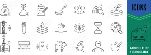 Agricultural science technology outline icons. sprout icon set, dna icon set, microscope icon set