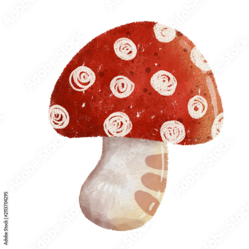 Cute Hand Painted Red Toadstool Mushroom oil pastel Illustration