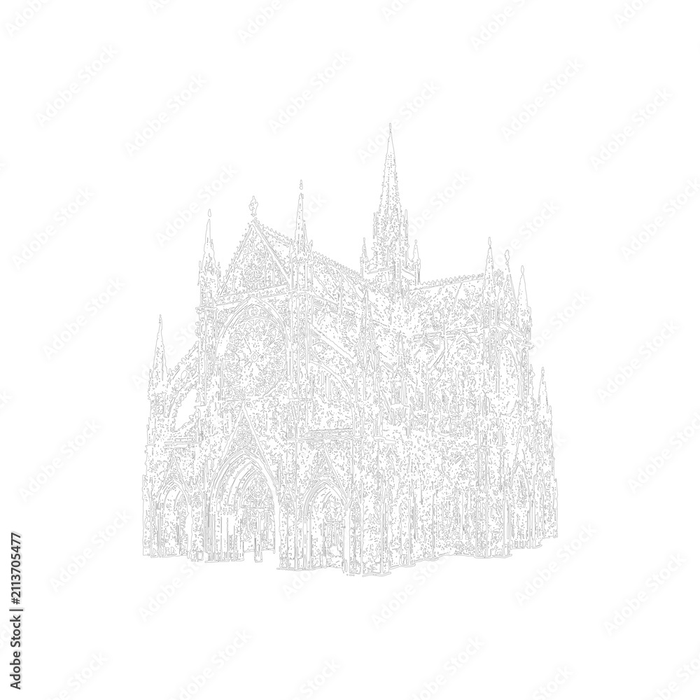 Naklejka premium Gothic Cathedral Architecture Line Art Vector Illustration