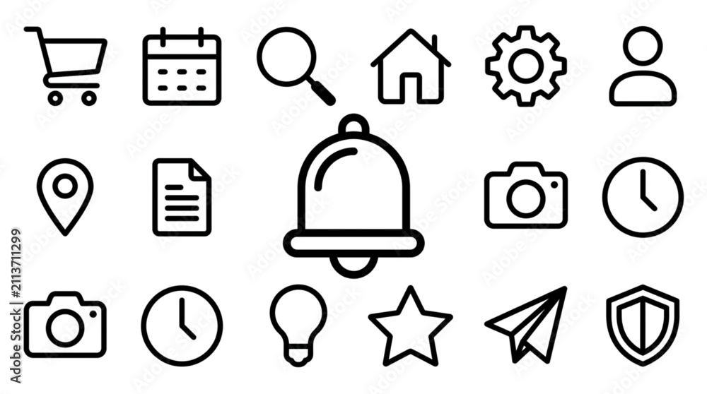 Fototapeta premium Collection of Simple Outline Icons for User Interface Design.
