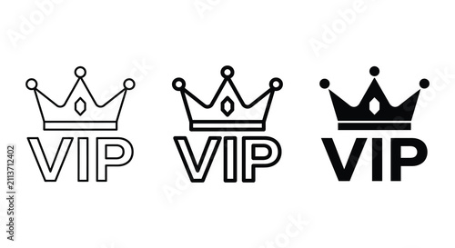 Cuadro en lienzo Crown and vip lettering black line art graphic on a white background