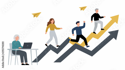 Tableau sur toile Business team and diverse professionals striving for career growth and success