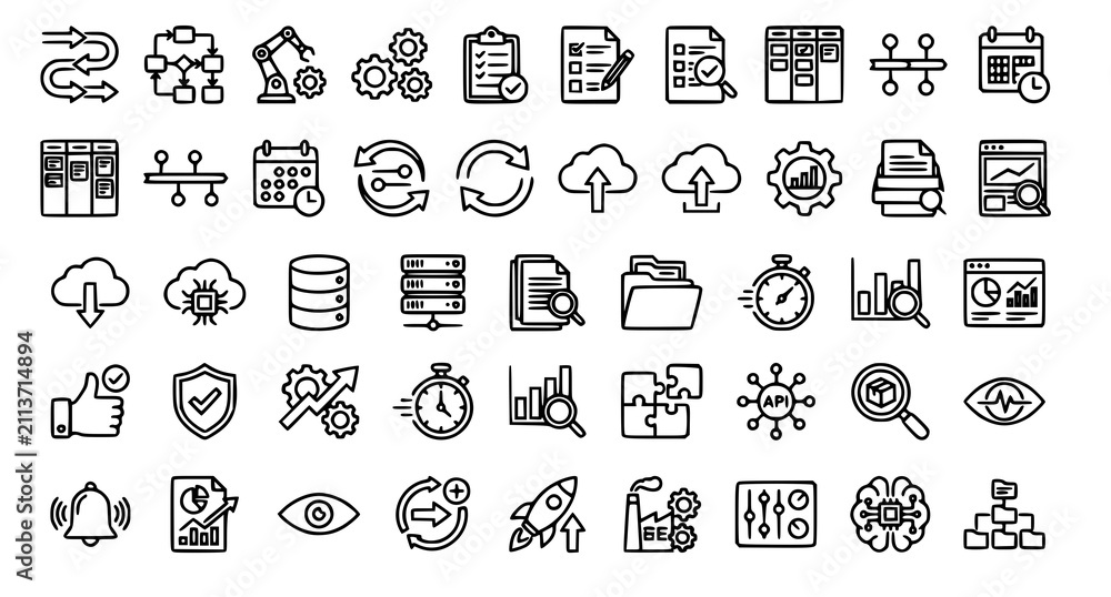 Fototapeta premium Editable Workflow Processing Linear Icon Pack Business Operation Vector