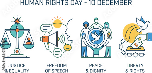 Human Rights Day Icons Set. Editable line icons. Vector illustration.
