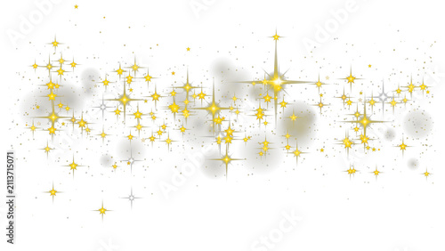 Fotografie Golden stars and glowing orbs in a isolated on transparent background