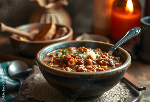 Rustic bowl of chili con ca...