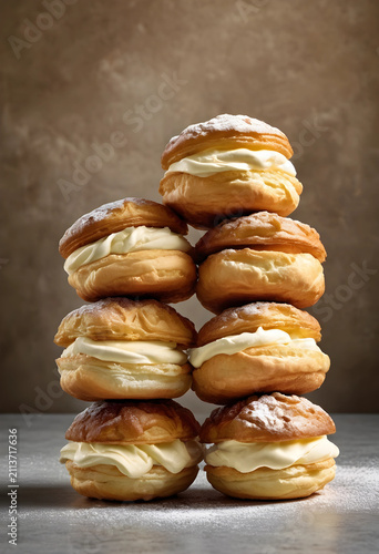 Stack of cream puffs with w...