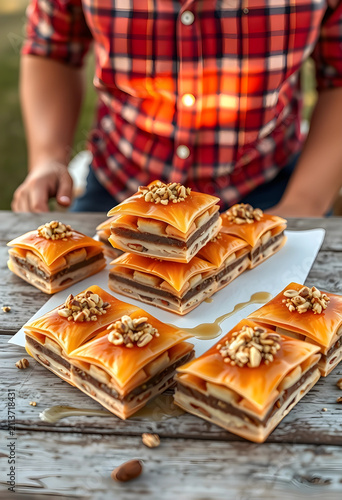 Seven pieces of baklava wit...