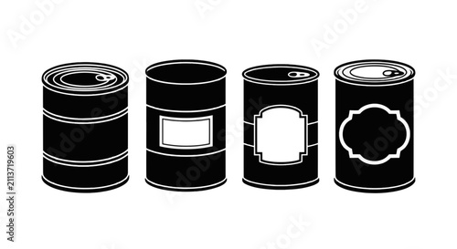 Vector illustration of set of tin cans with different labels on a transparent background