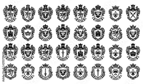 Bild auf Leinwand Royal shield badge vector set with vintage heraldic crest coat of arms ornamenta