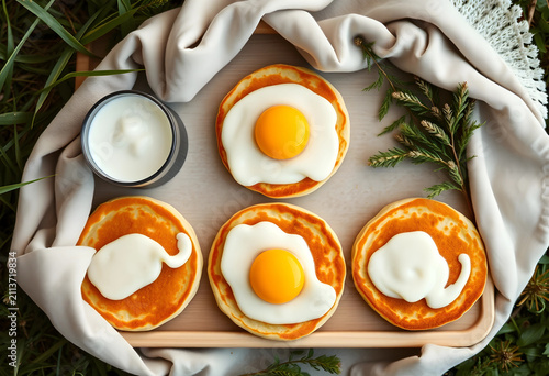 Four syrniki cheese pancake...