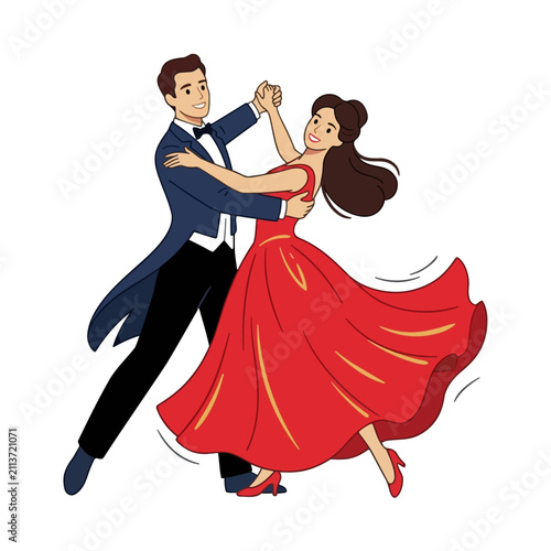 Couple Dancing Waltz in Formal Attire