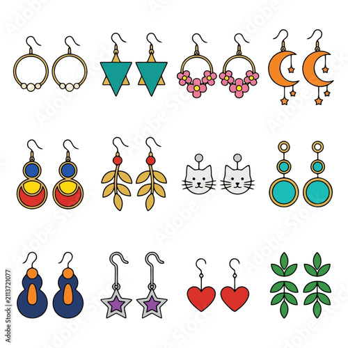 Collection of Diverse Fashion Earrings in Various Shapes and Colors