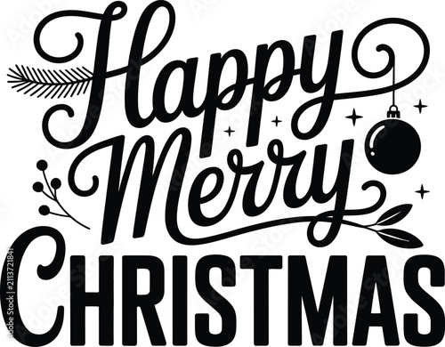 Happy Merry Christmas Script Lettering Vector Design
