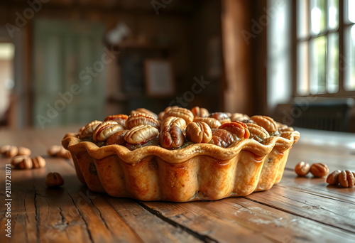 Close-up of nut pie on rust...