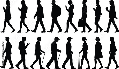 Walking People Silhouette Vector Collection Human Character Set