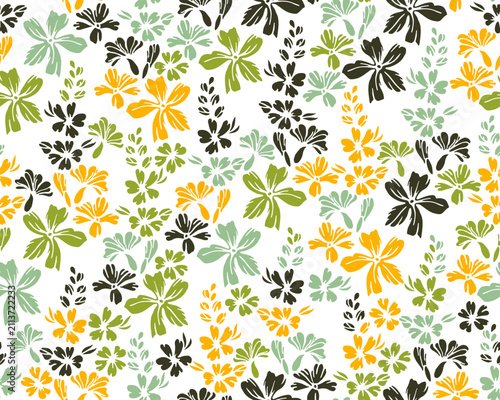 Little meadow forget-me-not flowers seamless ornament vector design. Millefle...