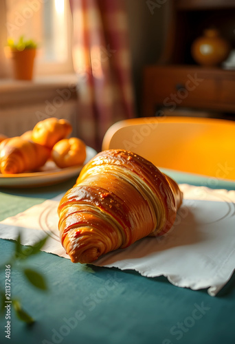 Golden croissant on table i...