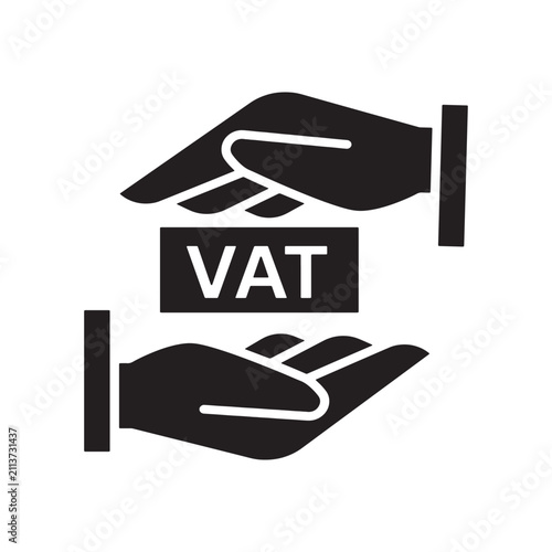 Value added tax management icon with hands protecting VAT block