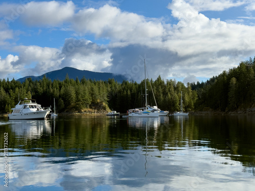 Boats anchored in a calm bay