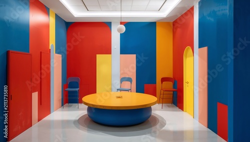 Bright Colors in a Modern Interior Design Space With Unique Furniture