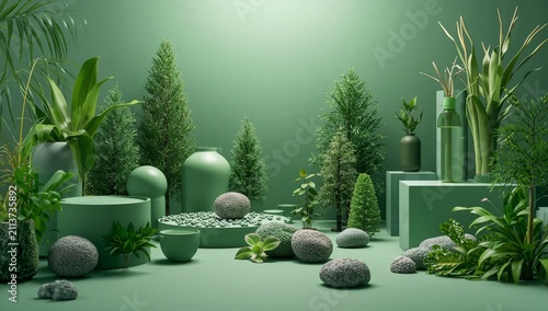 Green Plants and Objects Are Arranged in a Simple Indoor Setting During Dayli...