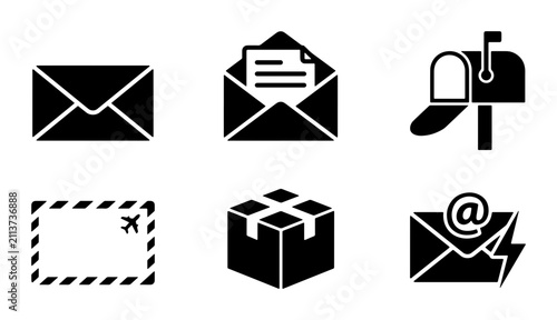Bild auf Leinwand Mailbox and Envelope Icons: Postal Service, Delivery, and Communication Vector S