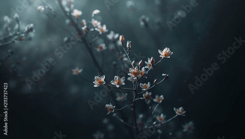 Close-up View of Delicate Plant Branches With Water Droplets in a Natural Set...