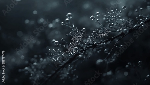 Morning Dew Glistens on Branches in a Quiet Natural Setting