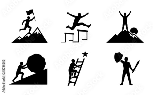 Success Icons: Climbing Ladder, Pushing Rock, Victory Mountain, Hurdles, Shield Sword, Flag