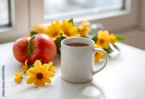 White ceramic mug with tea ...
