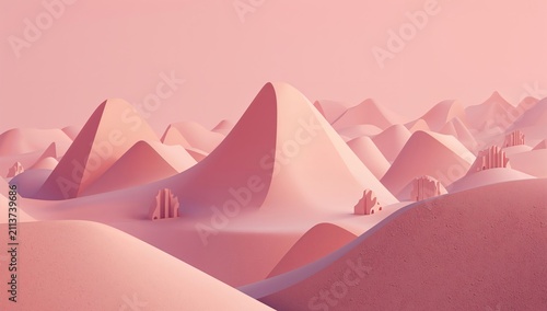 Red Hill Landscape With Geometric Shapes and Objects During Daylight