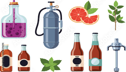 Bild auf Leinwand Craft Soda and Beverage Equipment Vector Illustration Set – Soda Syphon Flask, C