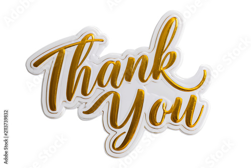 Gold metallic thank you text isolated on transparent background