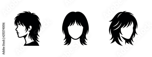 Fotografie Silhouettes of female head with shaggy mullet hairstyle