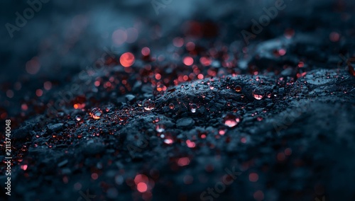 Water Droplets on Dark Surface Reflecting Light
