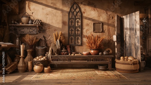 Display of Rustic Decor in a Warm and Inviting Interior Setting With Natural ...