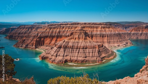 Colorful Landscape of a Canyon With a Winding River in Utah