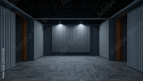 Empty Room With Gray Walls and Wooden Accents