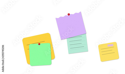Colorful sticky notes with doodles isolated on white background
