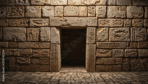 Ancient Stone Structure With Symbols Located in a Historical Site During the Day