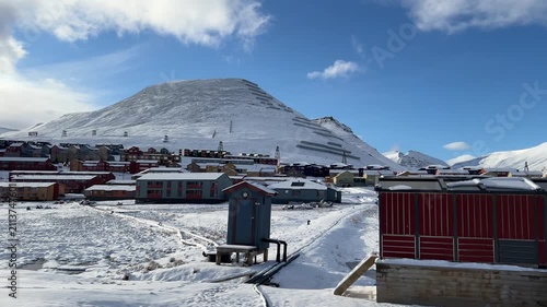Longyearbyen settlement nestled beneath majestic Arctic mountains
