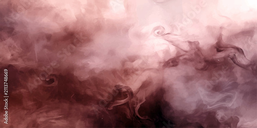 Fotografie Ethereal Mist of Celestial Hues A wispy, swirling cloud formation reminiscent of cosmic dust or nebulae, rendered in soft, blended hues of rose, burgundy, and cream
